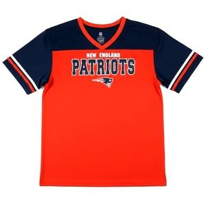 NFL Team Apparel New England Patriots Youth XL 14/16 Red Navy Blue VNeck T-Shirt
